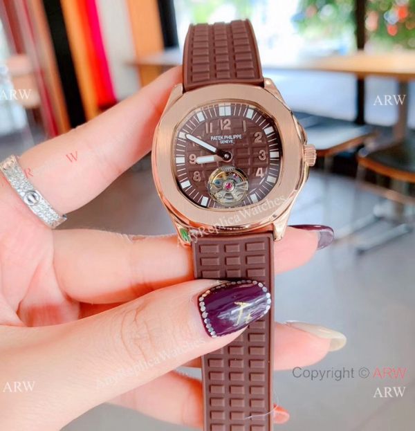 replica Copy Patek Philippe Tourbillon Black Rubber Strap es Women Size WATCHES 8