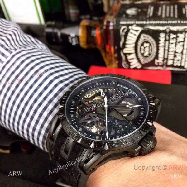 replica Roger Dubuis Excalibur Skeleton Copy Black DLC Case 46mm WATCHES 8