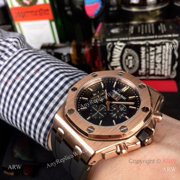 replica Fake Audemars Piguet Royal Oak Automatic Rose Gold Black Dial WATCHES 8
