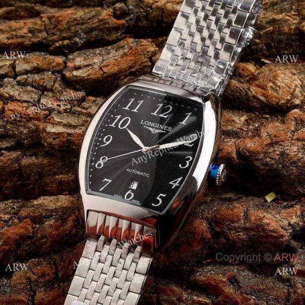 replica Copy Longines Evidenza Men es Black Dial Black Leather Strap WATCHES 8