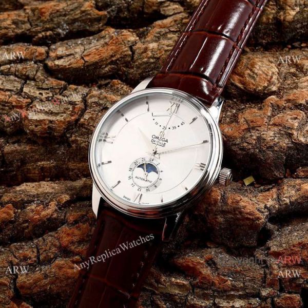 replica Omega De Ville Fake 40mm 2-Tone Rose Gold Moonphase WATCHES 8