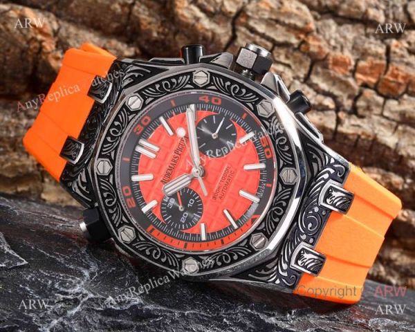 replica Best Copy Audemars Piguet Royal Oak Offshore Tourbillon Tattoo es Orange Rubber Strap WATCHES 8