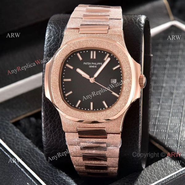 replica Patek Philippe Frosted Gold Black Frosted Dial 40mm WATCHES 8