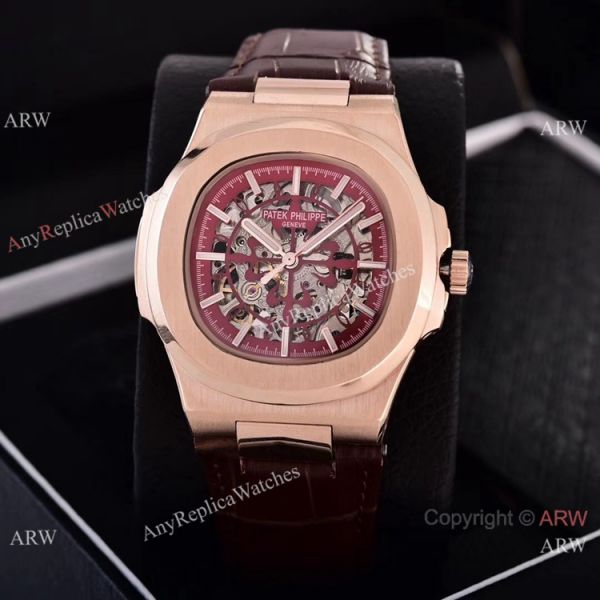 replica Faux Patek Philippe Nautilus Skeleton Dial Rose Gold es WATCHES 8