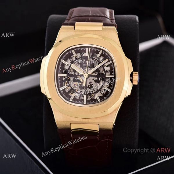 replica Faux Patek Philippe Nautilus Skeleton Yellow Gold WATCHES 8